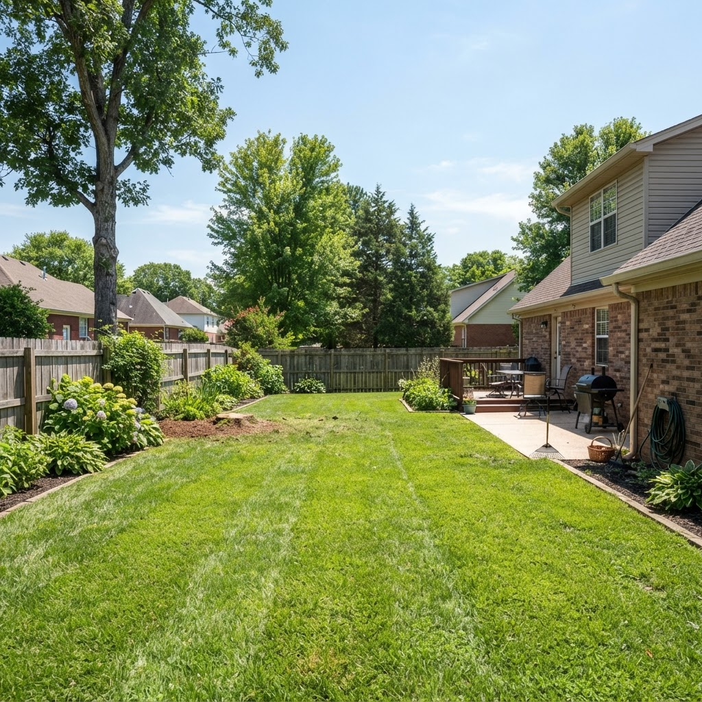 The same yard fully cleared and tidy after emergency storm tree cleanup in East Ridge