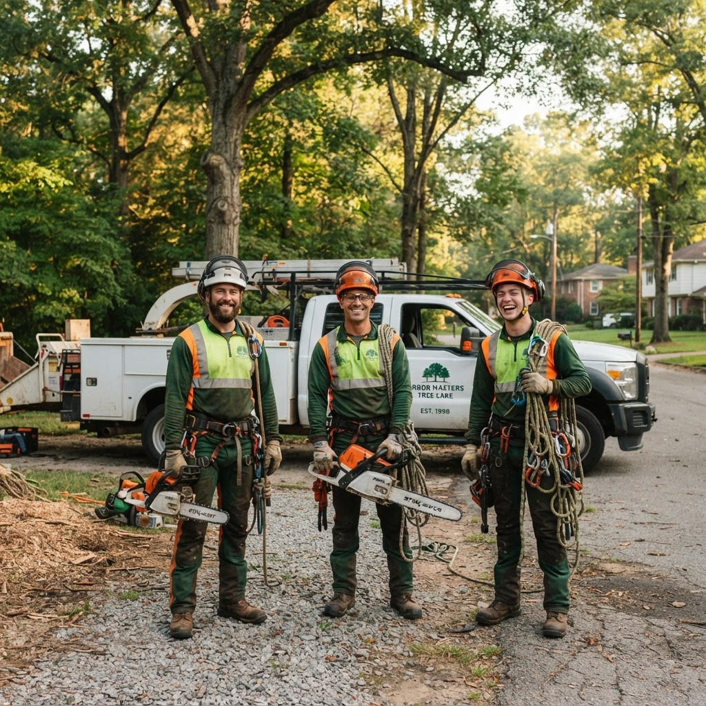 Employee-owned arborist crew with climbing gear and a work truck in Chattanooga, TN