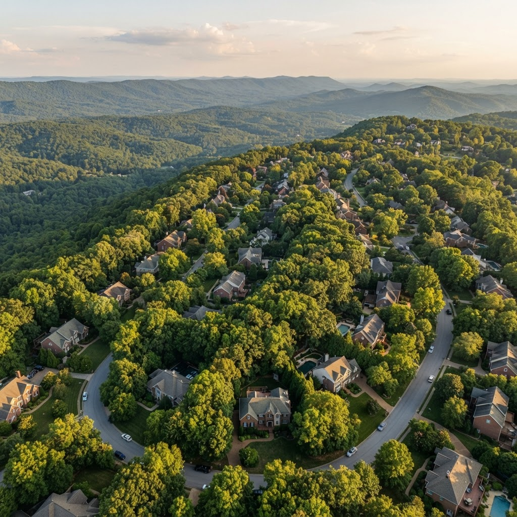 Tree canopy over a Chattanooga ridge neighborhood